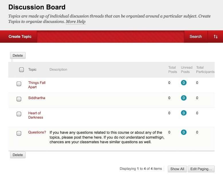 Screenshot of Discussion Board