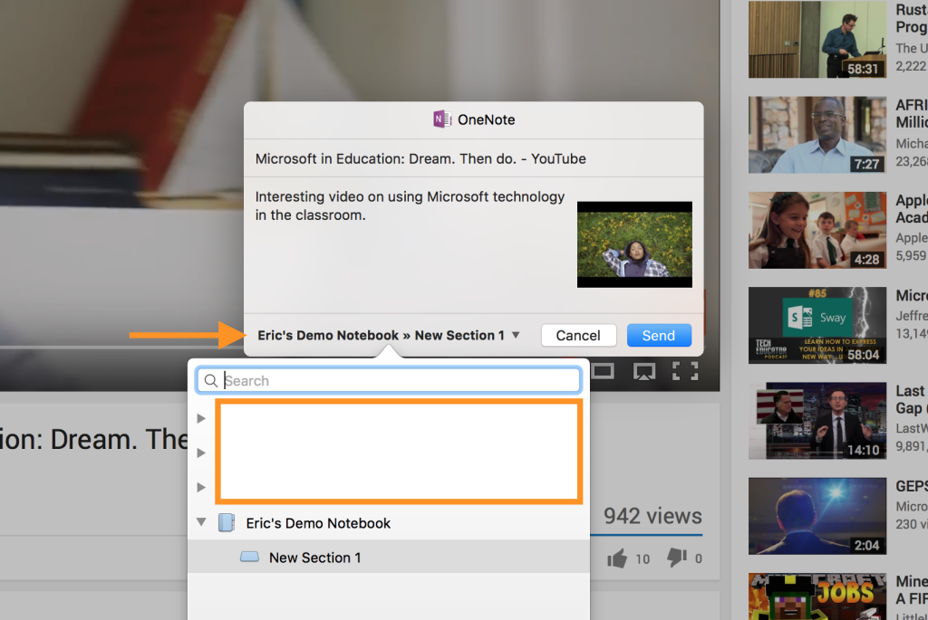 macOS OneNote Share Extension.