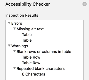 Microsoft Word Accessibility Checker Screenshot