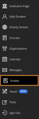 Blackboard Ultra Base Navigation with the Grades tab highlighted.